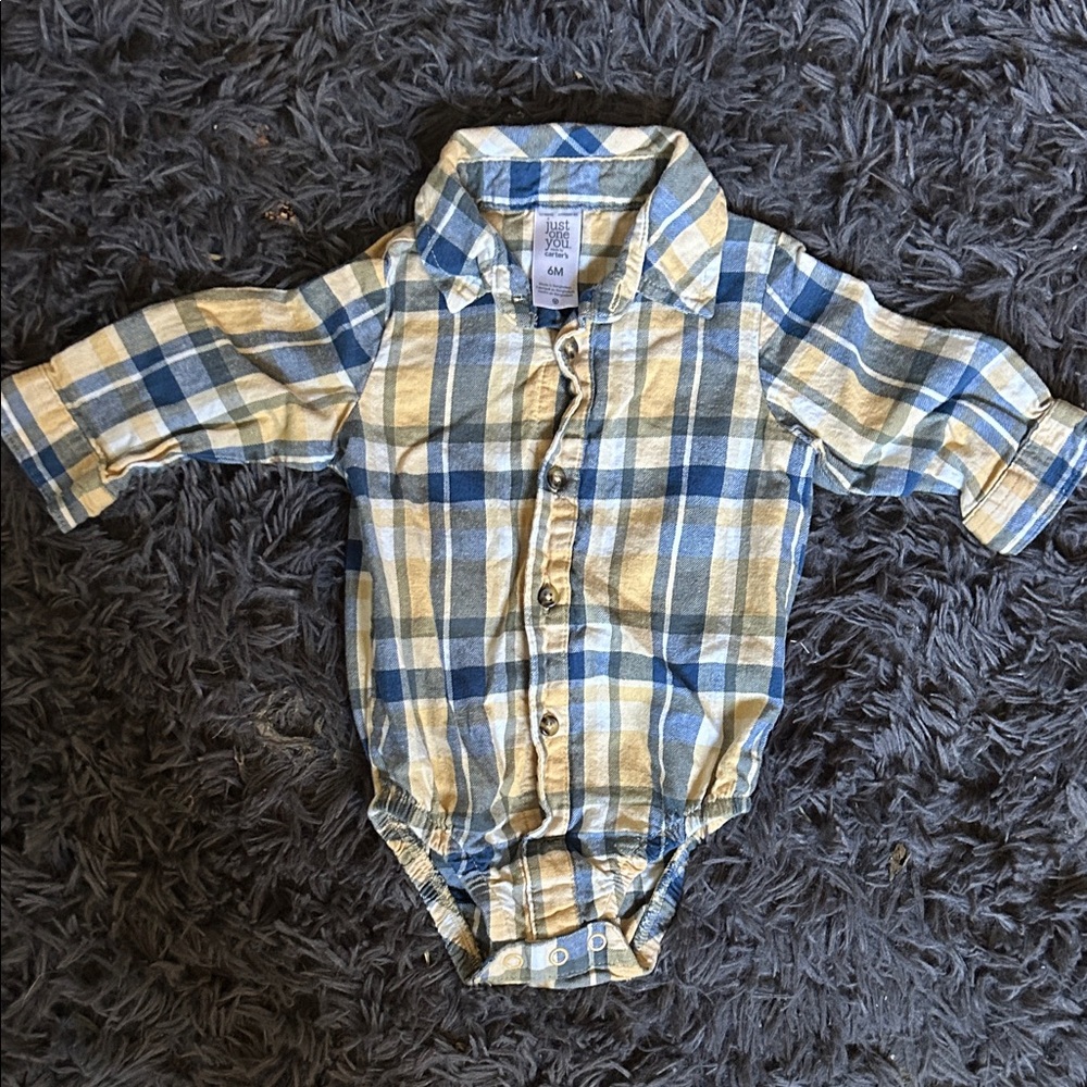Carter's Blue and Yellow Plaid Baby button Down Onesie 6M